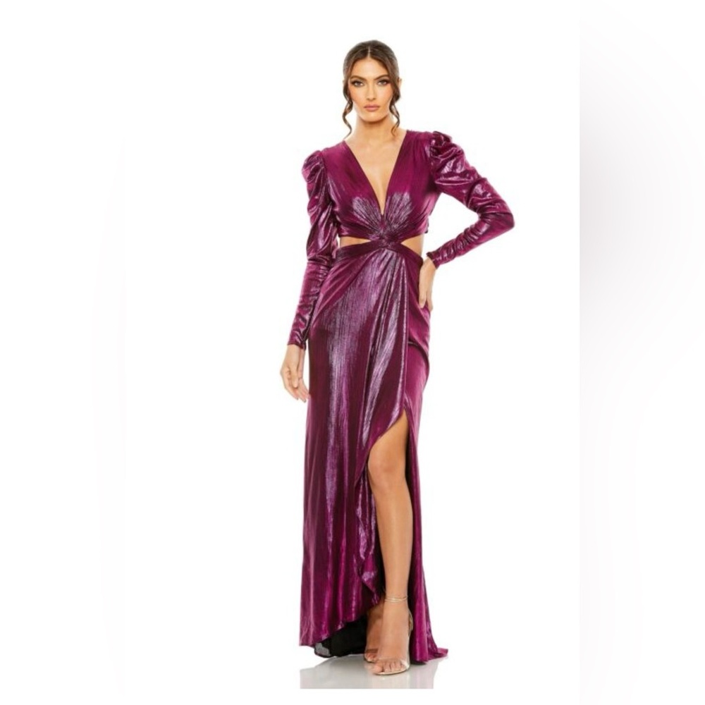 Princess Sleeve Cut Out Metallic Gown